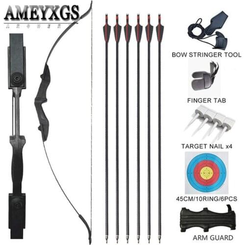 53" Recurve Straight Bow Set Left Right Hand Shooting 31.5" Fiberglass Arrow With Target Paper For Archery Hunting Accessories