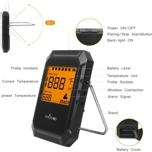 Meat Thermometer Wireless Bluetooth Oven Kitchen BBQ Grill Barbecue Food Cooking Smoker Thermometer Remote 6 Probes