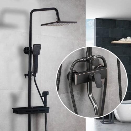 Uythner Newly Black Bronze Bathroom Shower Faucet Set 8" ABS Shower Head+ABS Handspray+Shower Baskets Rack+Bidet Tap hot cold