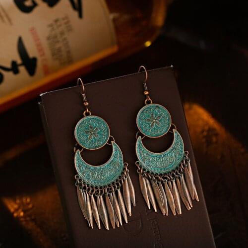 Vintage Indian Carved Drop Earrings For Women Retro Bohemian Antique Tassel Dangle Earrings Female Ear Gift