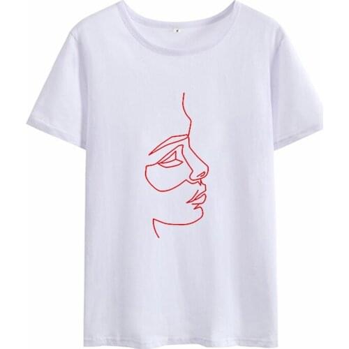 Line Print Graphic T-shirt Summer Ladies Simple White Short Sleeve Fashion Women Fun Retro Top
