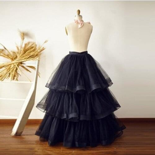 Women Formal Style Party Skirt Custom Made Elegant Black Tiered Layered Ruffles Tulle Long Skirt Puffy Long Maxi Tutu Skirts