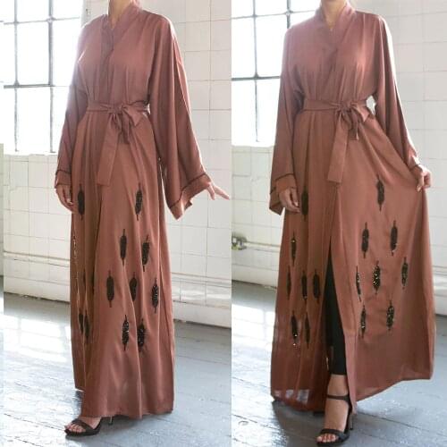 Muslim Women Abaya Ramadan Open Kimono Islamic Clothing Long Dress Beading Arab Jilbab Kaftan Maxi Robe Party Gown Dubai Fashion