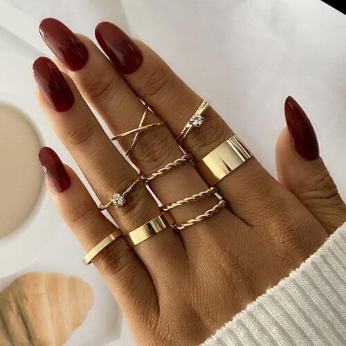 IPARAM Vintage Metal Gold Wide Knuckle Ring Set For Women Punk Cross Twisted Crystal Finger Ring Bohemian Fashion Jewelry Gift