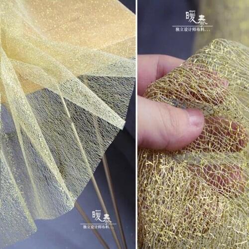 Stiff Mesh Tulle Fabric Fluorescent Gold DIY patchwork bazin riche Background Decor Skirt Wedding Dress Lace Designer Fabric