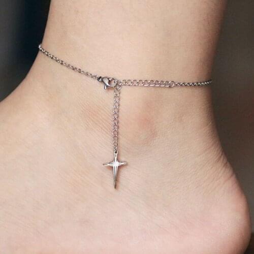 1 Pc Tiny Cross Stainless Steel Anklet Ankle Bracelets Foot Bracelet Fashion Sandals Jewelry Accessories For Women