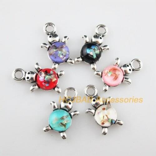 12 New Animal Tortoise Resin Pendants Shivering Mixed Charms Tibetan Silver 14x23mm