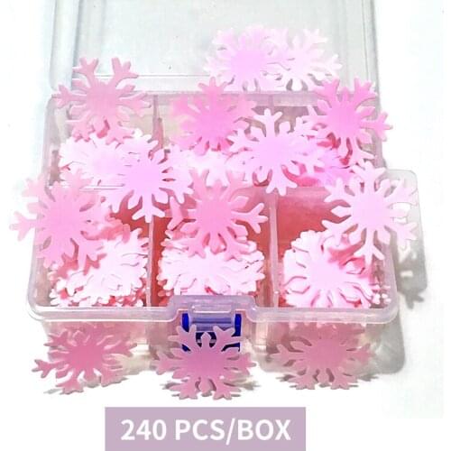 240pcs Edible Pink Snowflake Cake Decoration Mixed 3D Snowflake Glutinous Wafer Rice Paper Edible Snowflake Baking Decoration