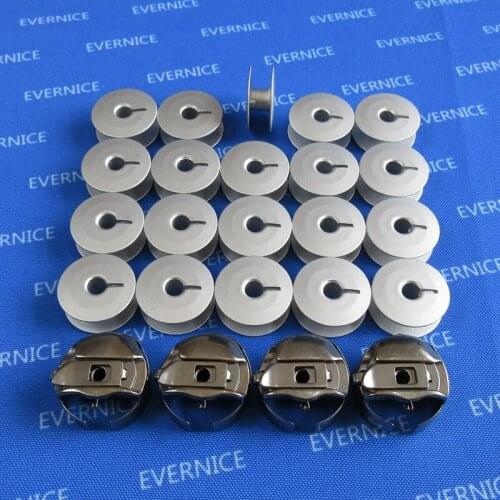 4 LARGE M PIGTAIL EMBROIDERY BOBBIN CASES +20 BOBBINS for CONSEW 145RB 146RB 199RB B84NBL