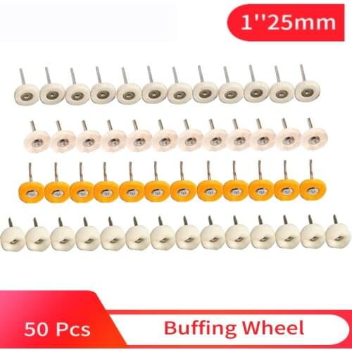 50 Pcs 1 Inch Mini Brush Polishing Buffing Wheel Set Wool Felt Cotton Mounted for Rotary Tool Accessories for Watch and Jewelry