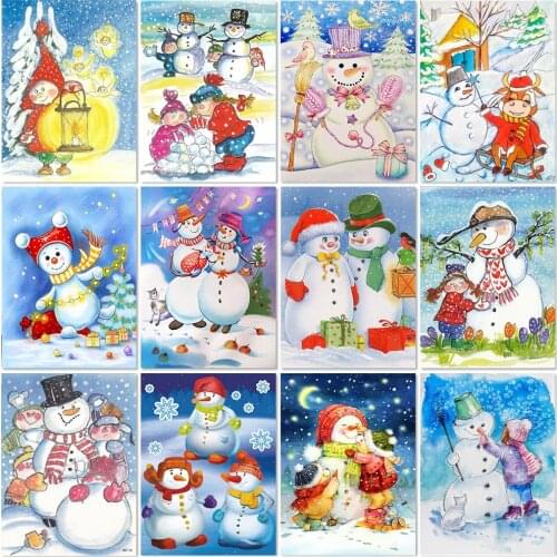 Diy Diamond Painting Snowman Cartoon 5D Diamond Embroidery Winter Scenery Rhinestone Mosaic Cross Stitch Hobby Home Decor Gift