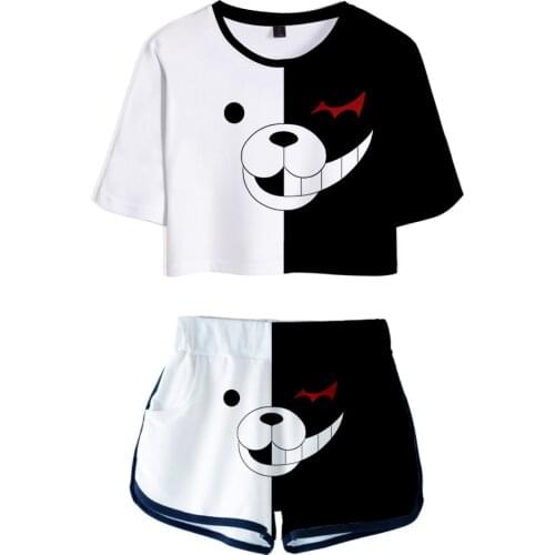 Anime Danganronpa Merch Monokuma Cosplay Costume TShirt Shorts 3D Two Piece Sets Women Sexy Crop tops Streetwear Funny Tracksuit