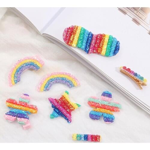 1pc Cute Shinying Rainbow Sequins Applique DIY Clothes Crafts Decor Headband Hairpins Accessories Patches For Girls Kids Decor
