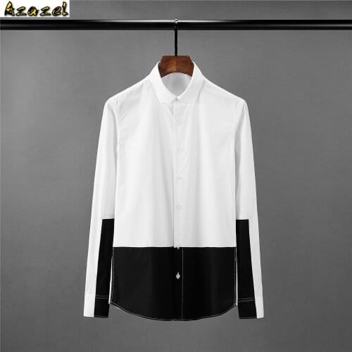 Azazel Men Shirt Luxury Black White Splicing Long Sleeve Mens Dress Shirts Fashion Slim Fit Shirts Man Plus Size 4xl Mens Shirts