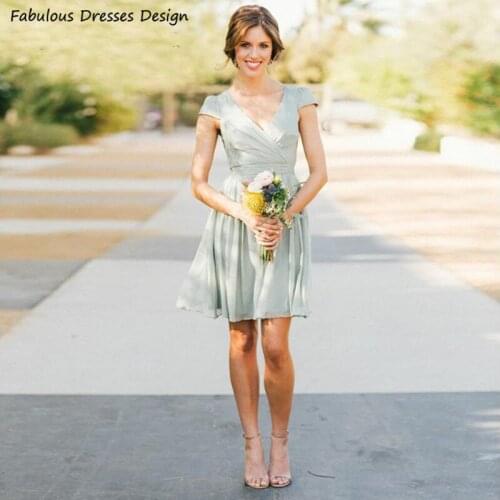 Cap Sleeve Short Mini Bridesmaid Dresses V Neck A Line Chiffon Wedding Party Dress 2021 Fashion Vestido De Fiesta De Boda