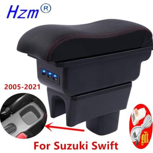 Centre Console Storage Box For Suzuki Swift 2005-2021 Armrest Arm Rest Car accessories With USB LED lights