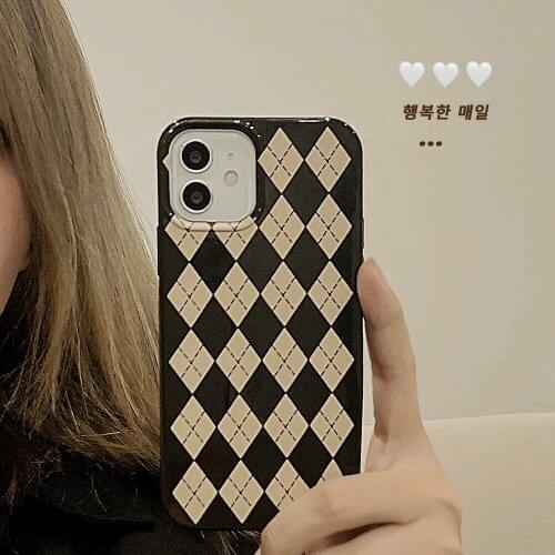 Art Retro Autumn Grid Korean Phone Case For iPhone 12 11 Pro Max X Xs Max Xr 7 8 Puls SE 2020 Cases Cute Soft Silicone Cover
