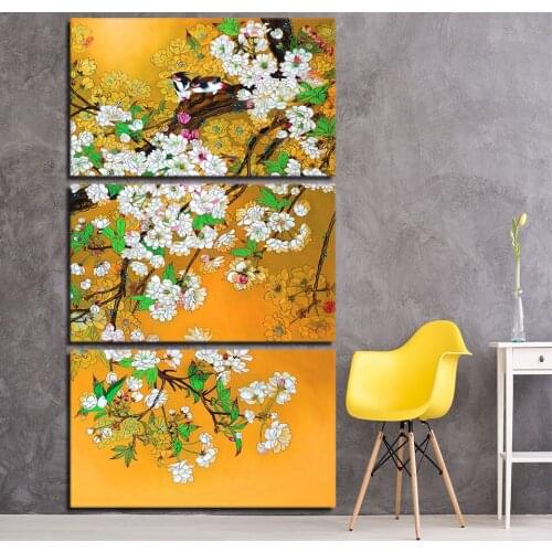 Hot Sale 3 piece canvas art magpie couple chinese tradition art canvas painting posters and prints wall picture for Living room