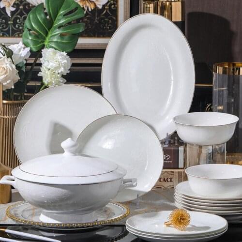 60 Heads Jingdezhen Ceramic Dinner Dish Rice Bowl Soup Bowl Salad Noodles Bowl Plate Dish Dinnerware Set Kitchen Tableware