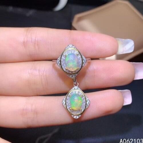 KJJEAXCMY fine jewelry 925 sterling silver inlaid natural opal Womens popular elegant classic gem ring pendant set support test