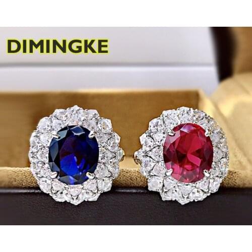 DIMINGKE Egg-shaped Sapphire Ruby Eemstone Ring 100%-S925 Sterling Silver Anniversary Party Womens Fine Jewelry