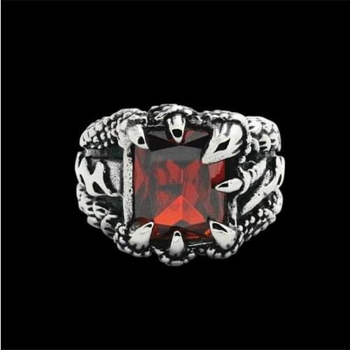 Claw Of Dragon Ring 316L Stainless Steel Punk Biker Gothic Style Red Black Stoe Jewellery Size 7-14