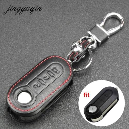 Jingyuqin Leather Key Case For FIAT 500 Panda Punto Bravo Car Alarm 3 Buttons Flip folding Remote Key Shell Cover Holder