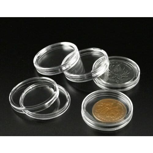 27mm/30mm round boxed coin collection box 100 pcs/box Transparent plastic storage box Commemorative coin protection box