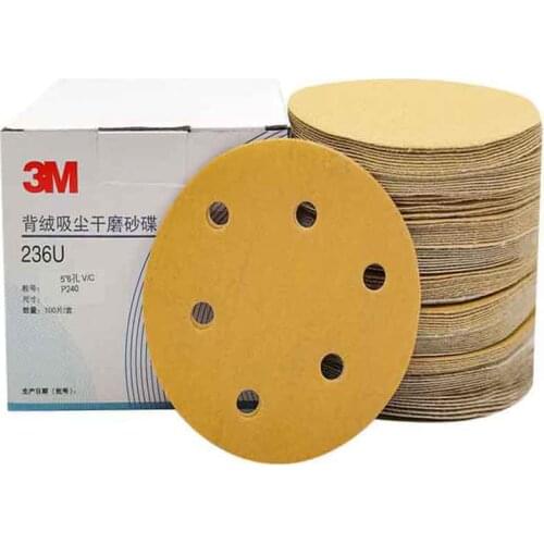 3M216u 10pcs 5 Inch 125mm Round Sandpaper 6 Hole Disk Sand Sheets Grit 180-600 Hook and Loop Sanding Disc Polish