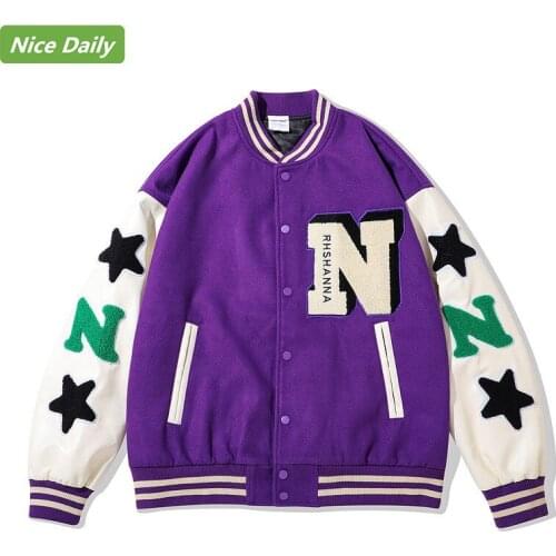 NiceDaily Autumn Winter Jacket Men Baseball Uniform Loose PU Leather Sleeve Letter L Hip Hop Oversize Couple Jacket Veste Homme