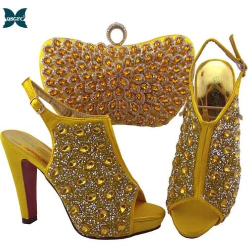 2020 Hot Selling Nigerian Ladies Shoes and Matching Bags Set women Italian design Shoes with Matching Bag Set in Gold Color