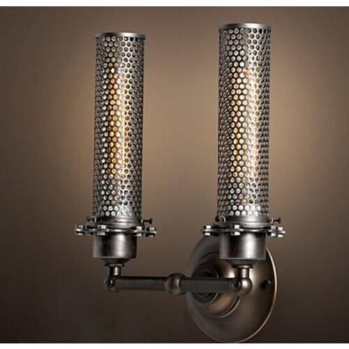 LOFT American retro bedroom bedside balcony staircase Edison industrial long iron net iron wall lamp
