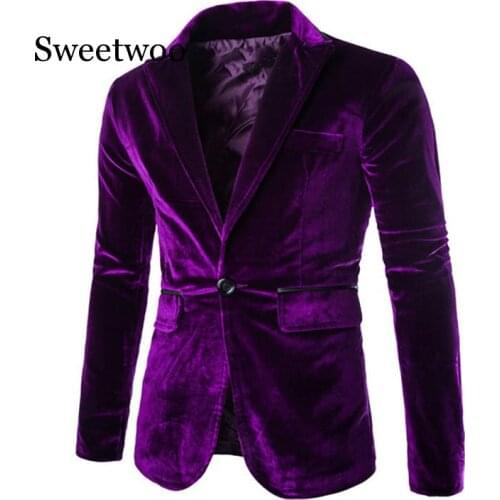 Shiny Purple One Button Velvet Blazer Jacket Men 2020 Spring New Slim Fit Club Party Wedding Dress Blazers Male Blazer