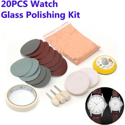 20pcs/Set Watch Glass Polishing Cleaning Scratch Removal Polish Tool Polishing Wheel Pad And Sanding Paper Grits Set