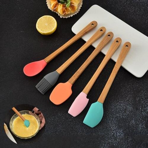 Multiple Color 5-Piece Set Silicone Spatula ChildrenS Wooden Handle Small Kitchenware Baking Tools Kitchen Utensil