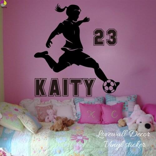 Personalized Soccer Girl Name Wall Sticker Baby Nursery Girl Room Custom name Football Player Wall Decal Kids Room Vinyl Decor