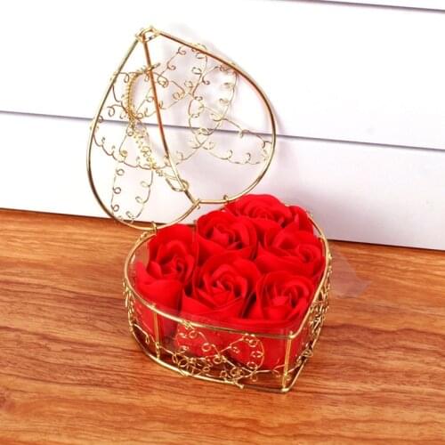 6Pcs/Box Heart-Shaped Rose Soap Flowers Romantic Wedding Party Gift Artificial Flower Decor Valentine\\\s Day