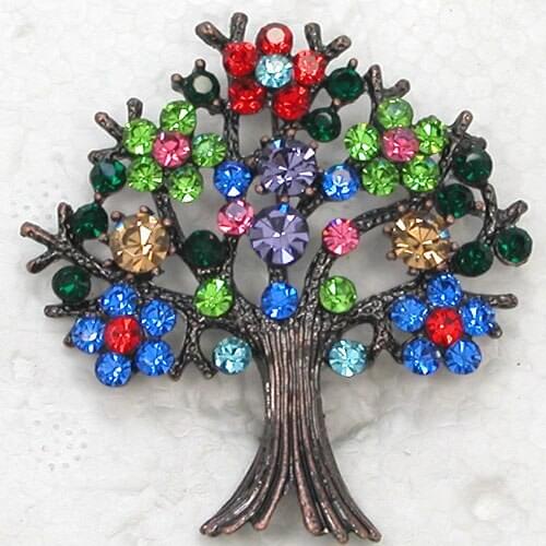Christmas gift pins Colorful Rhinestone Tree Pin brooches Antique copper Fashion brooch C900 E3
