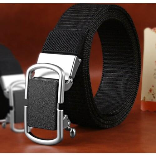 TJ-TianJun Men Belt Toothless Automatic Zinc Alloy Buckle Girdle Nylon Canvas Waistband Outdoor Leisure Free adjustment Belt