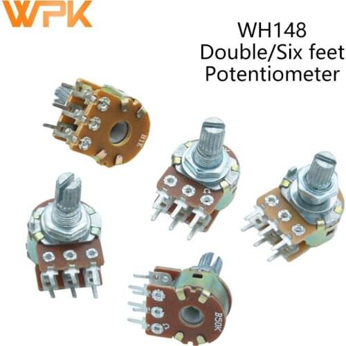 2Pcs WH148 6Pin 15mm 1K 2K 5K 10K 20K 50K 100K 500K Shaft Amplifier Dual Stereo Potentiometer B1K B2K B5K B10K B20K B50K B100K