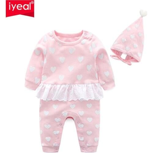 IYEAL Spring Autumn Baby Girl Rompers With Hat Princess Newborn Baby Clothes Infant Girls Jumpsuit Kids Baby Outfits Clothes