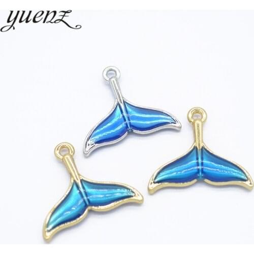 YuenZ 10 pcs Rhodium / KC Gold Color Metal Pendant Blue Enamel Fish tail Charms For Woman Jewelry Making Accessories 20*18mm W5