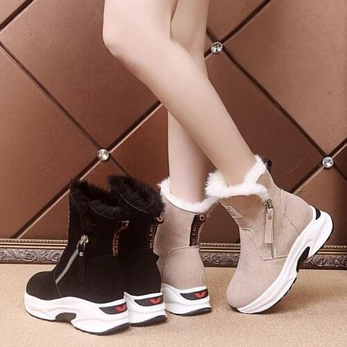 2021 New Lovely Side Zipper Winter Womens Snow Boots Waterproof Pure Color Warm Cotton Shoes Tube Suede Genuine Non-Slip Boot