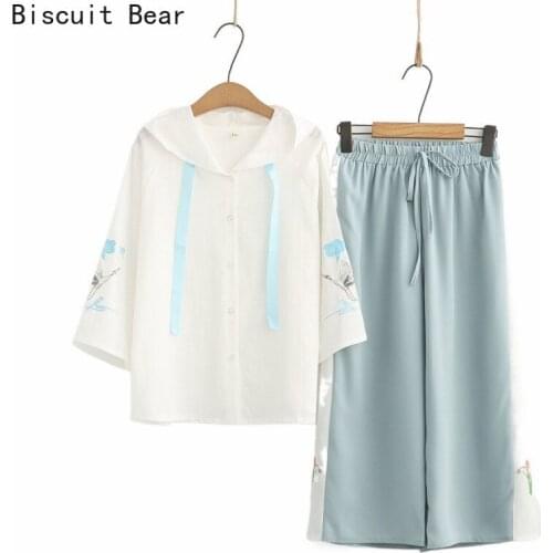 Women Casual Pant Sets Thin Single-breasted Hooded Jacket And Floral Print Wide Leg Pants 2021 Summer 2 Piece Set Clothing