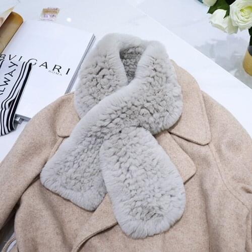 Women Scarf Soft Rex Rabbit Fur Neckerchief Winter Fashion Thermal Knitted Shawl Women Scarves