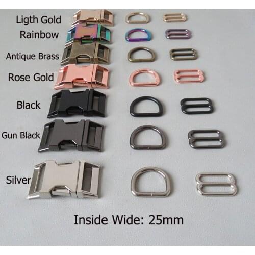 100Sets 25mm Dog Collar Paracord Metal D Ring Slider Belt Loop Release Buckle DIY Accessory Outdoor Harness Handmade Hardware
