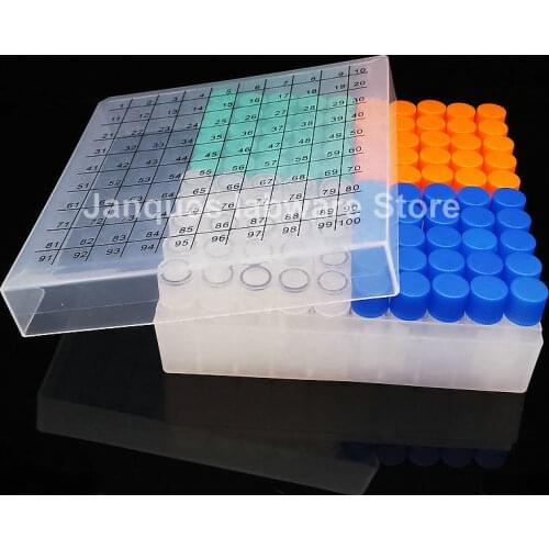 100 pieces plastic 1.8ml cryo tubes+one piece 100- lattice refrigerating tube box with digital code