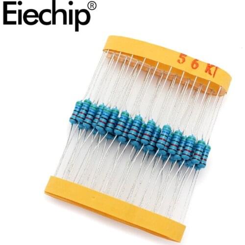 100pcs/lot 0.5W 1 ohm 1% Metal film resistor 1/2W resistance 56K Electronic resistors