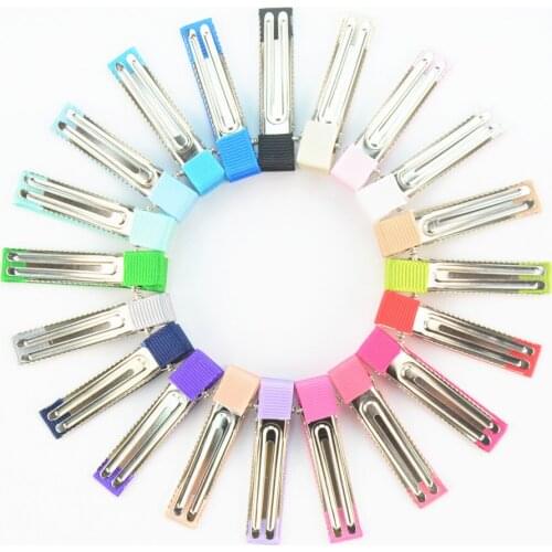 100 pcs/lot , Partially Lined Double Prong Alligator Clips Grosgrain covered Hair Accessories