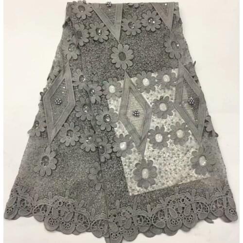 2019 grey High Quality Nigerian Tulle Lace Fabrics Latest Beaded Mesh African sequins Lace Fabric Bride French Net Lace Fabric